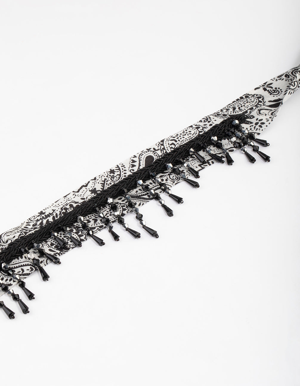 Fabric Paisley Bead Fringe Necklace