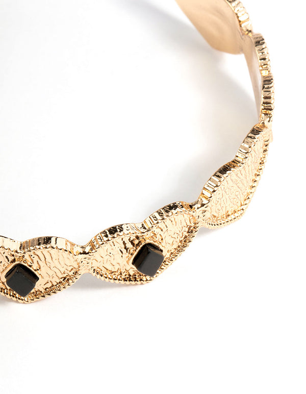Gold Jet Black Heart Cuff Bracelet