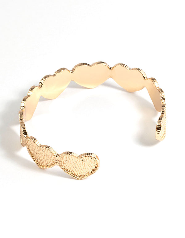 Gold Jet Black Heart Cuff Bracelet