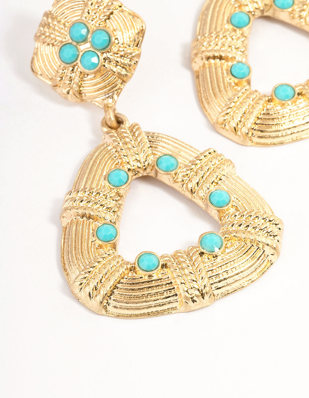 Gold Triangle Turqouise Drop Earrings