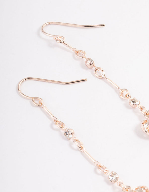 Rose Gold Diamante Filifgree Heart Drop Earrings