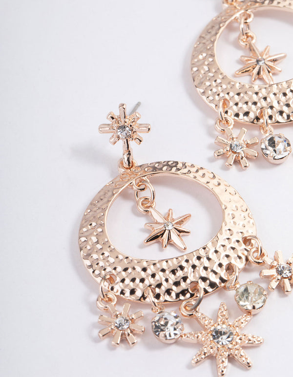 Rose Gold Cluster Mixed Molten Drop Earrings