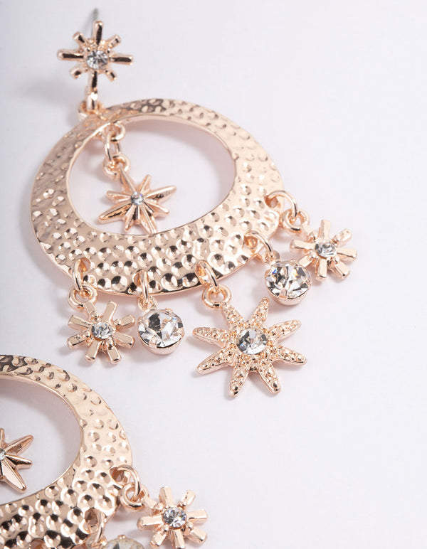Rose Gold Cluster Mixed Molten Drop Earrings