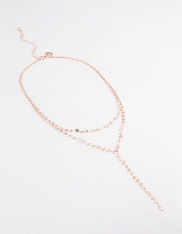 Rose Gold Double Row Dainty Disc Y-Necklace