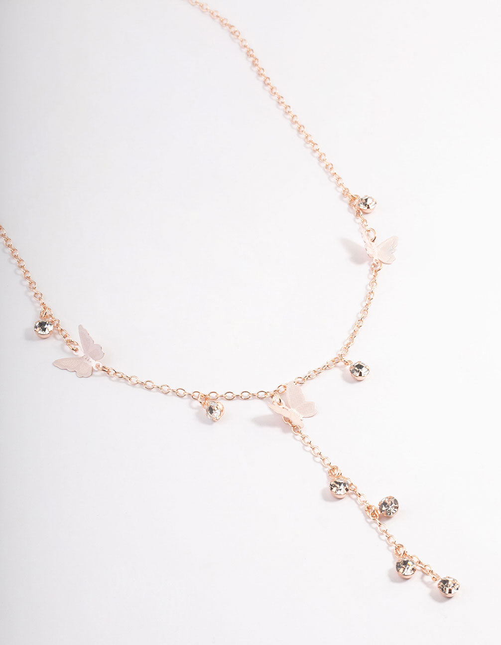 Rose Gold Mix Butterfly & Diamante Y-Necklace