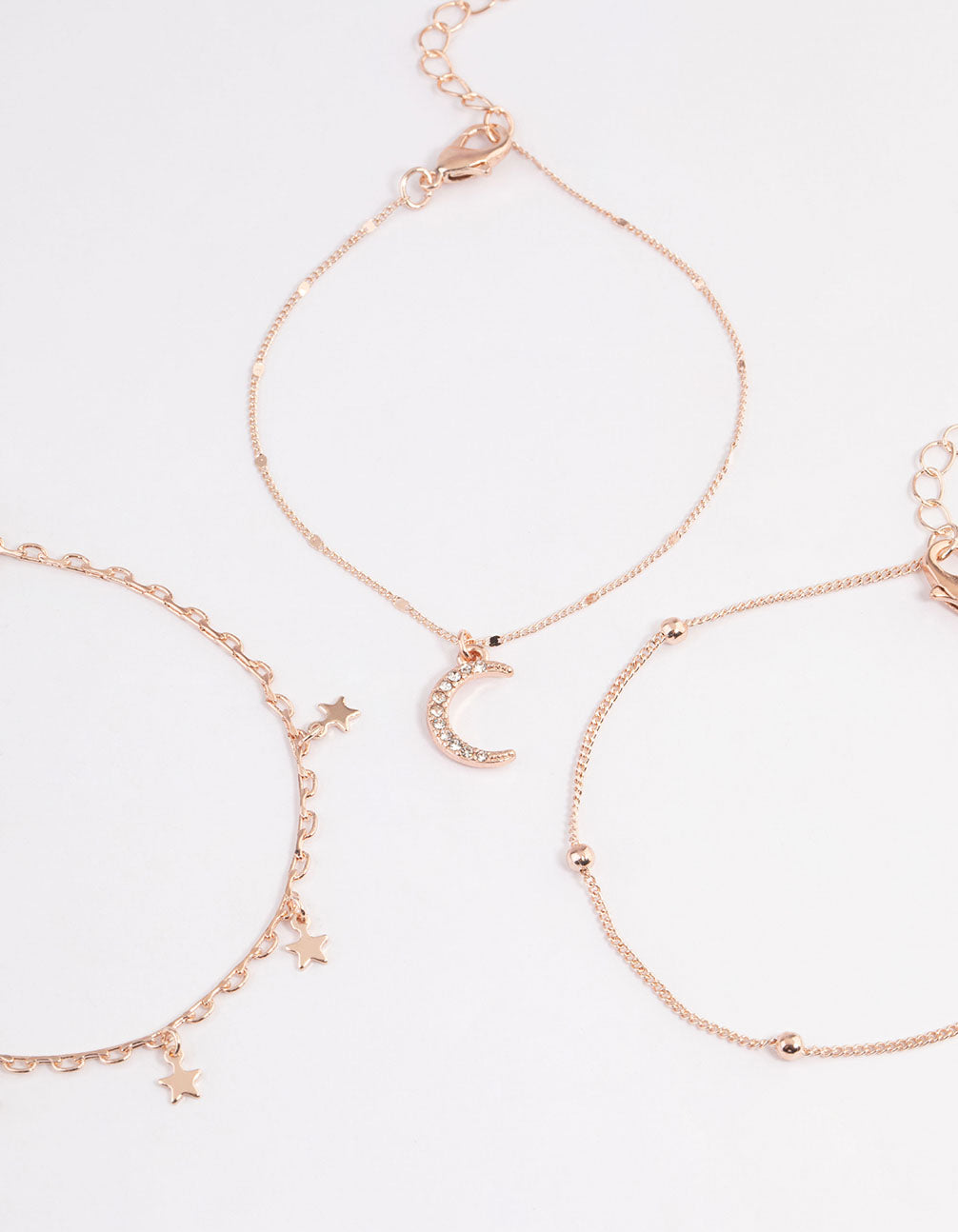 Rose Gold Mix Star & Moon Chain Bracelet 4-Pack
