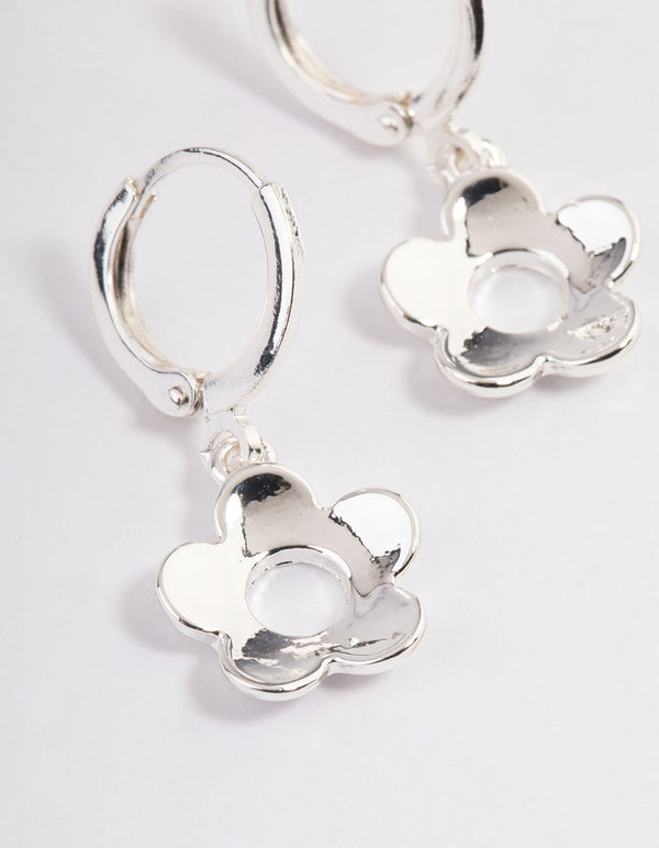 Silver '90s Flower Mini Hoop Earrings