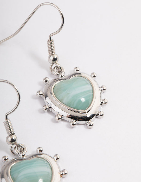 Silver Grunge Heart Stone Drop Earrings