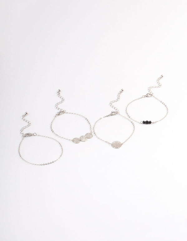 Silver Filigree Circle Disc Bracelet 4-Pack