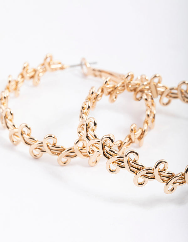 Gold Swirly Twisted Hoop Earrings 40mm