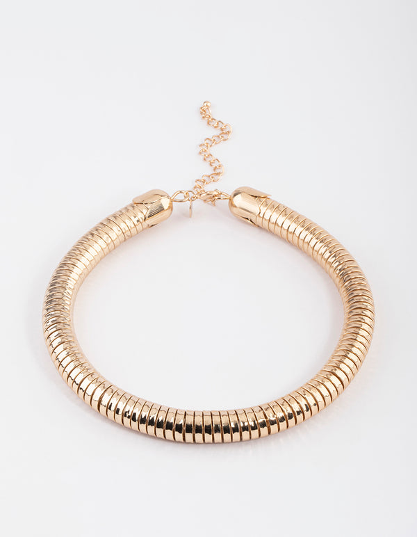 Gold Chunky Hammered Tube Necklace