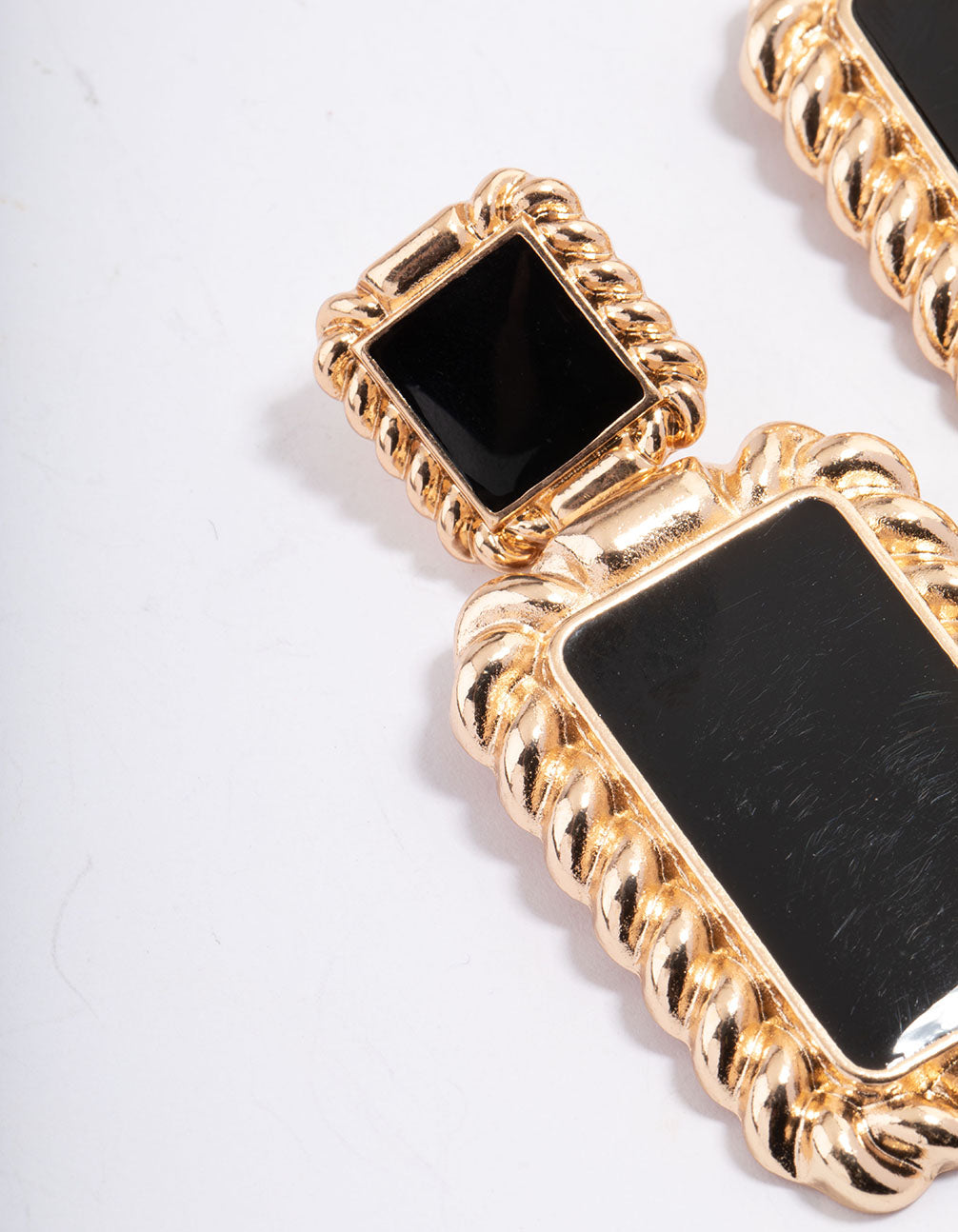 Black Oval Enamel Twist Edge Earrings