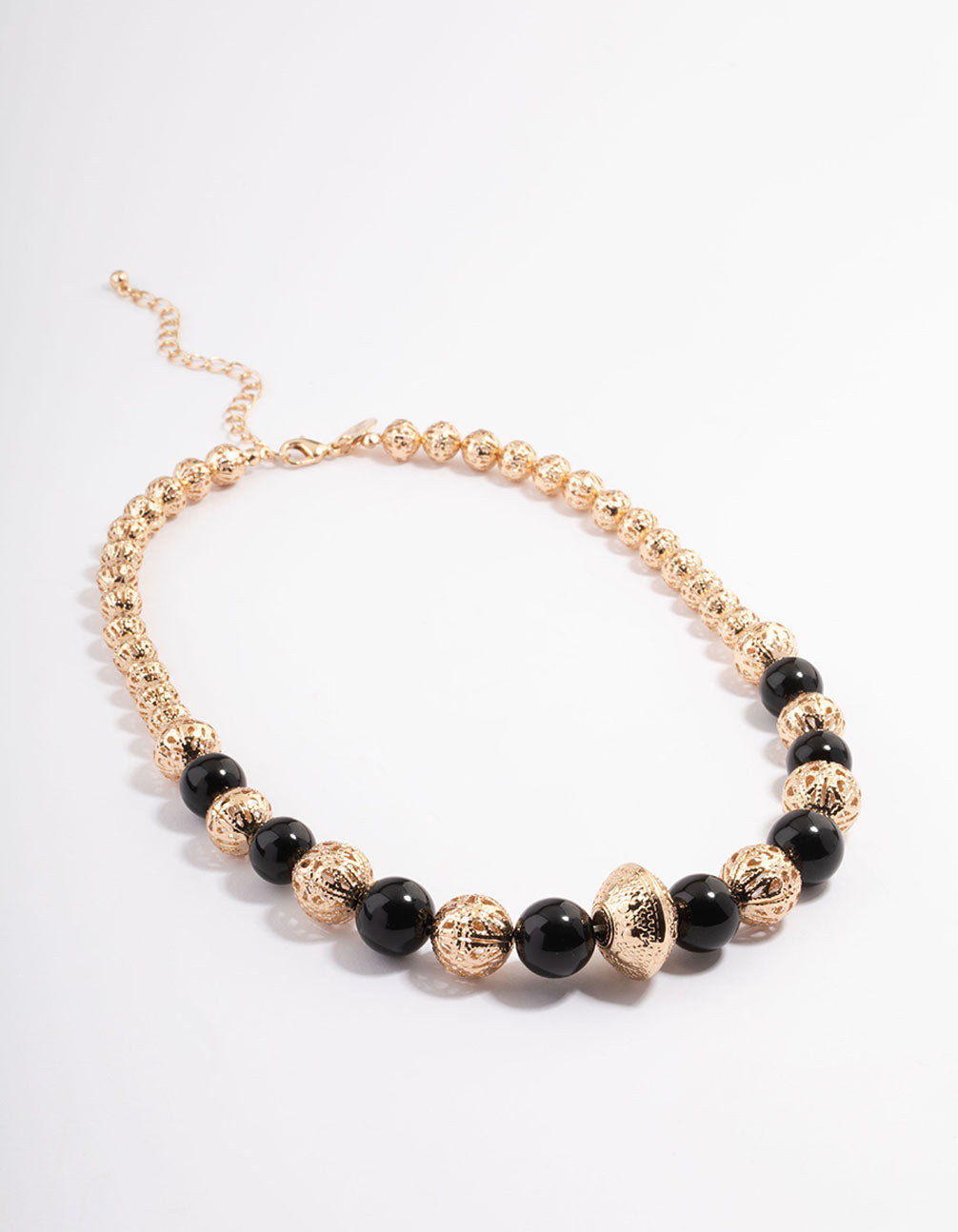 Black Rubber Ball Mixed Disc Necklace