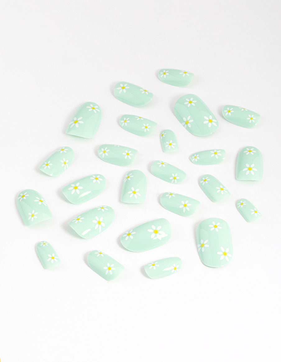 Plastic Mint Daisy Press On Nails