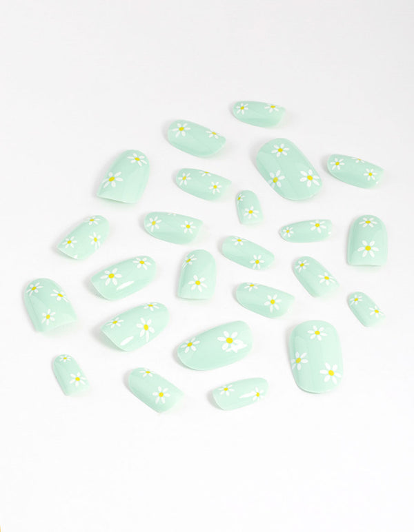 Plastic Mint Daisy Press On Nails