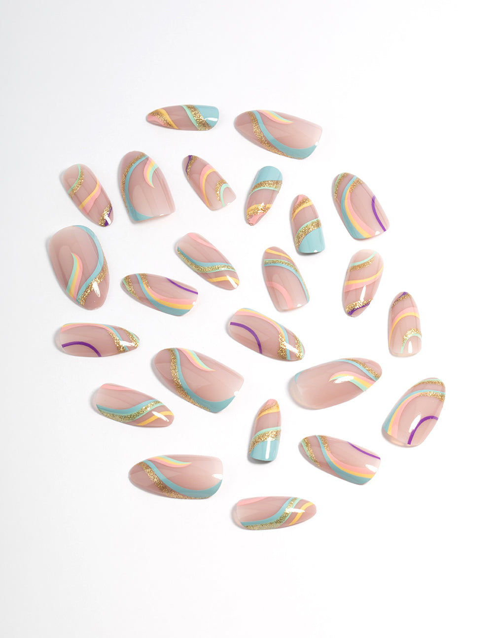 Plastic Glitter Swirl Press On Nails