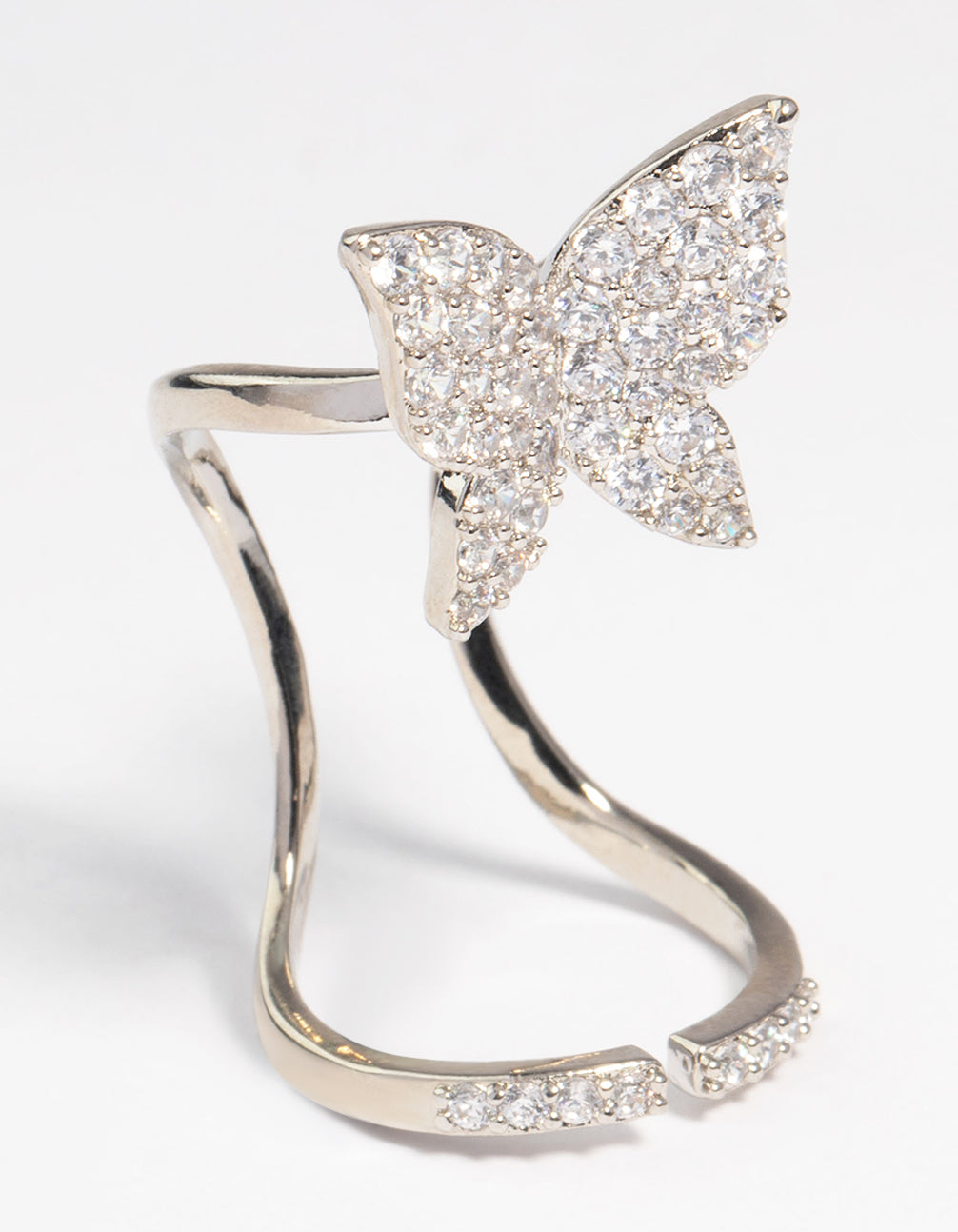 Silver Diamante Butterfly Fingertip Ring