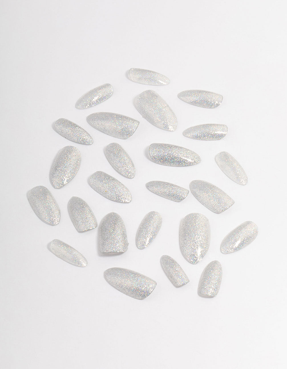 Plastic Silver Iridescent Glitter Press On Nails