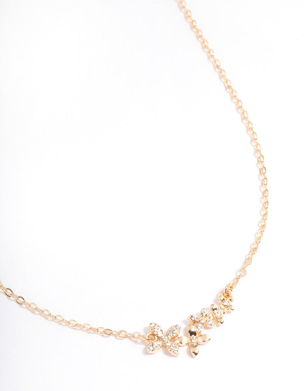 Gold Diamante Flower Cluster Necklace