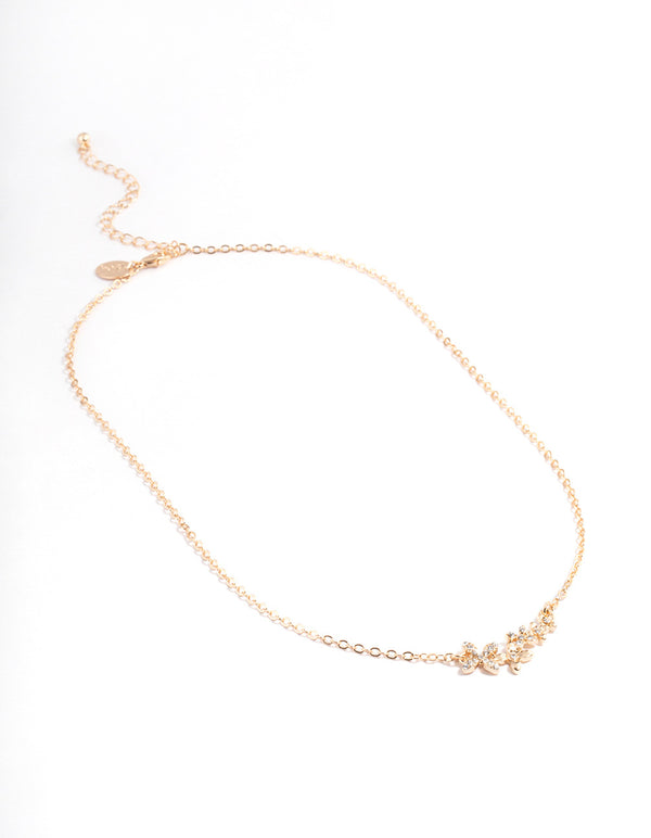 Gold Diamante Flower Cluster Necklace