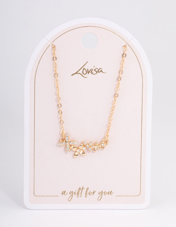 Gold Diamante Flower Cluster Necklace