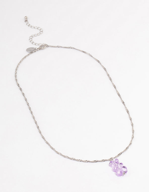 Silver Purple Gummy Bear Necklace