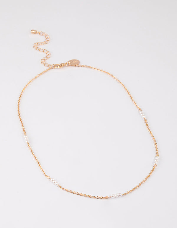 Gold Station Pearl Necklace