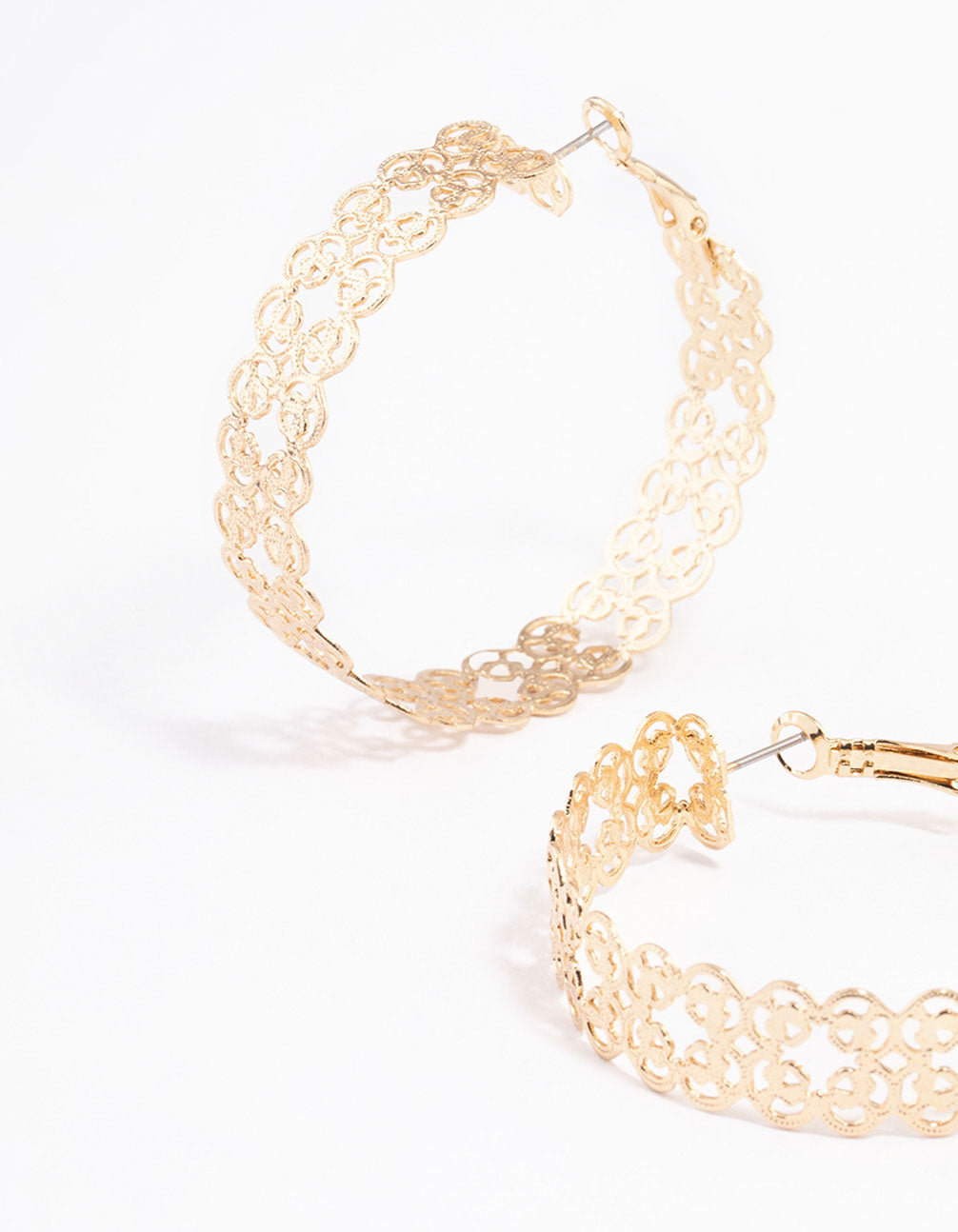 Gold Mid Thick Filigree Hoop Earrings