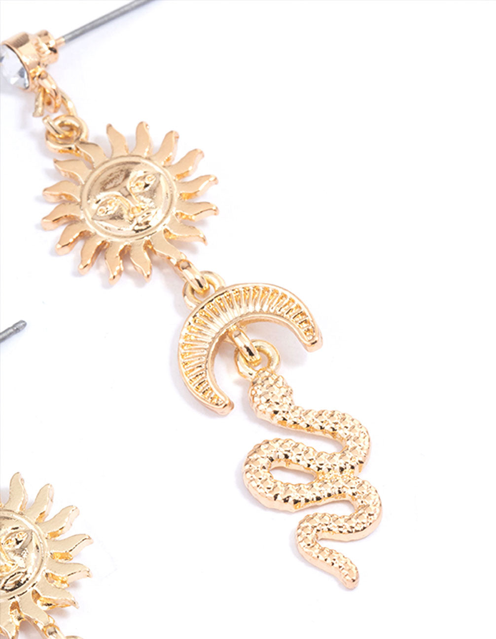 Gold Sun Moon Snake Drop Earrings