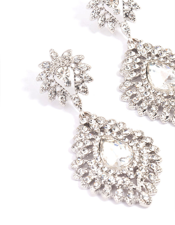 Silver Statement Diamante Drop Earrings