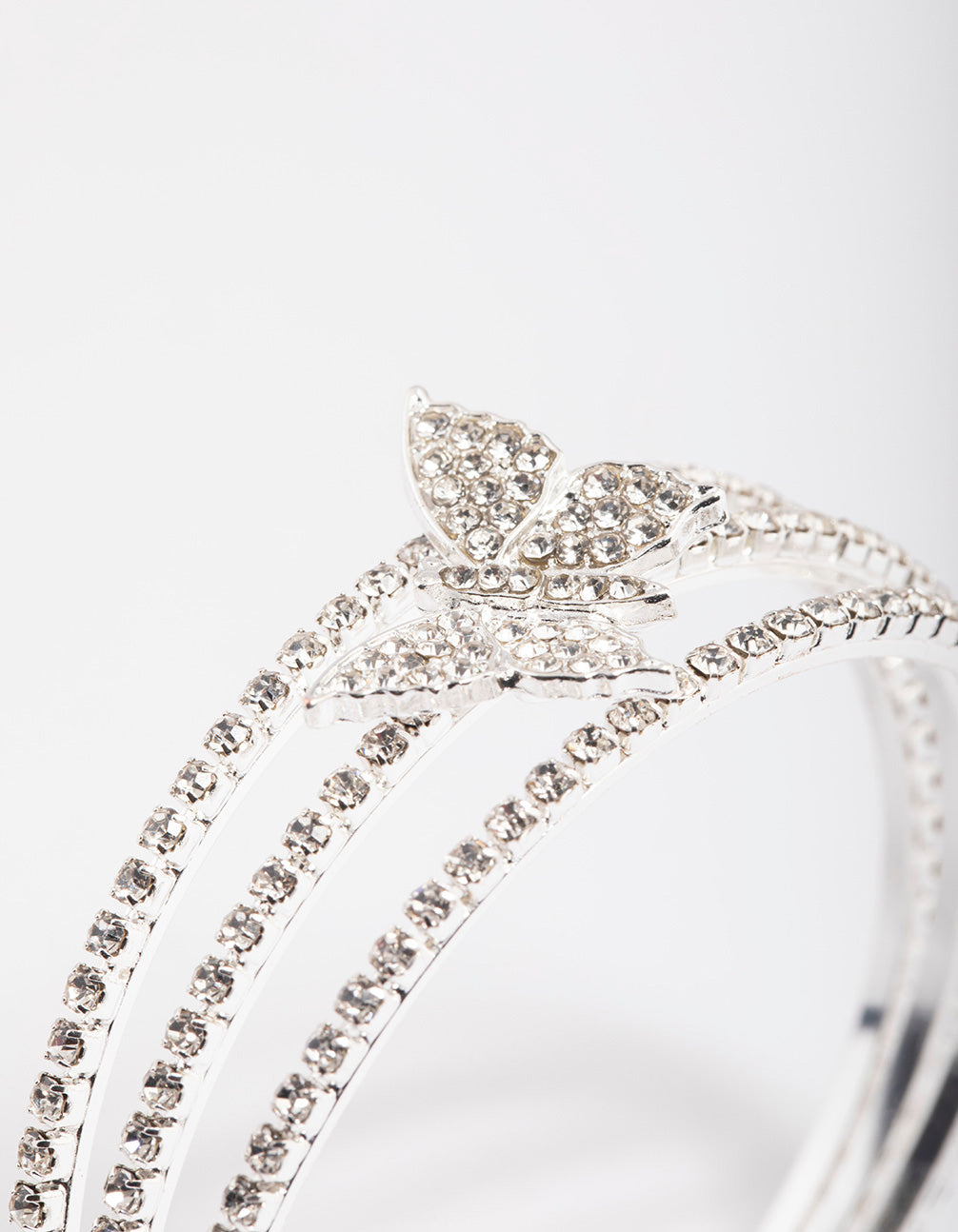 Silver Triple Row Diamante Butterfly Cuff Bangle
