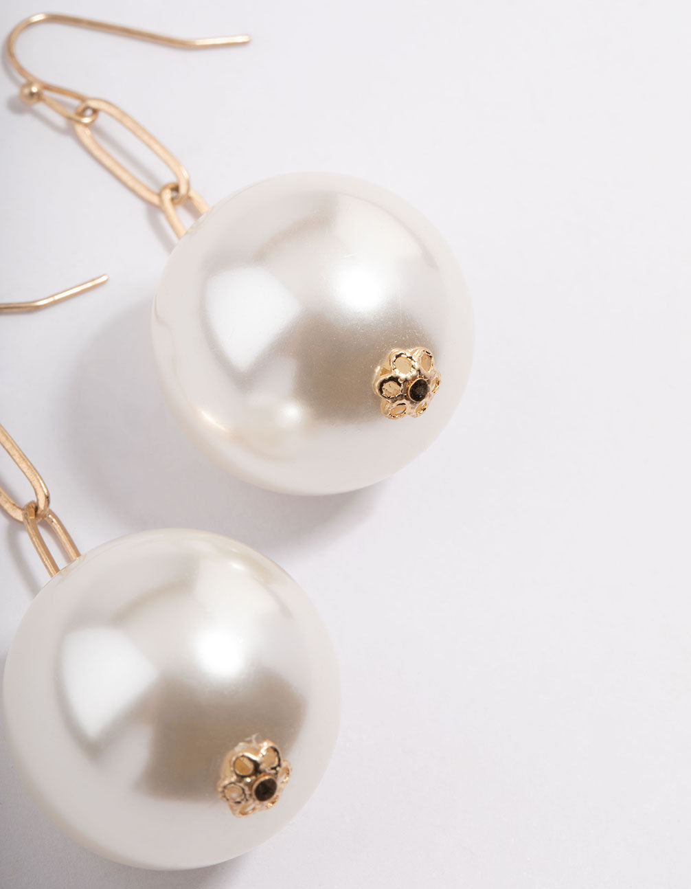 Worn Gold Link Chain Mega Pearl Drop Earrings