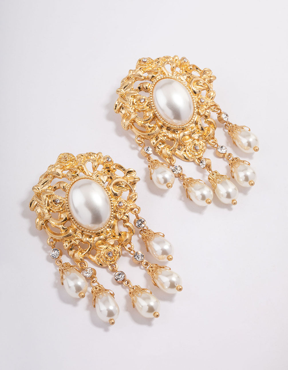 Worn Gold Statement Vintage Pearl Drop Earrings