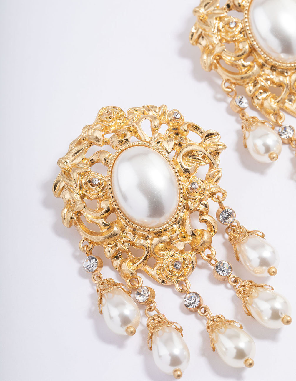 Worn Gold Statement Vintage Pearl Drop Earrings