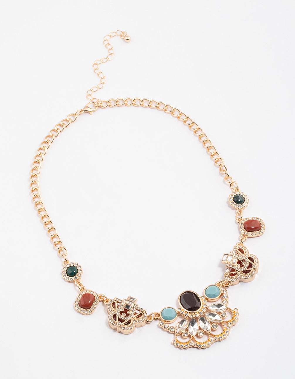 Gold Boho Diamante Stone Flower Necklace