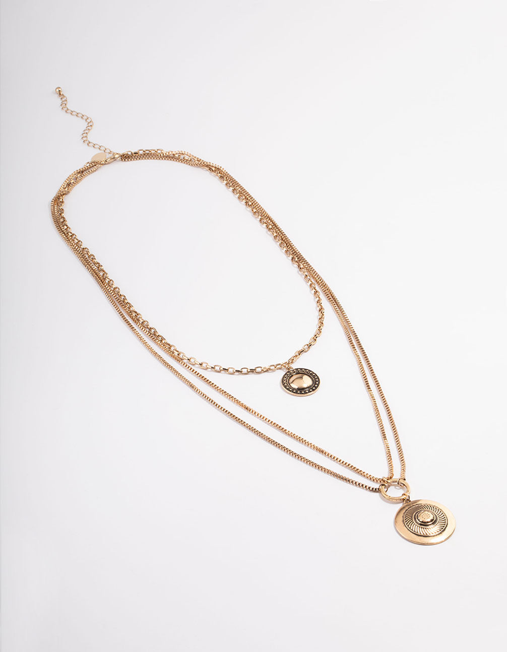 Gold Double Row Mixed Chain Shield Necklace