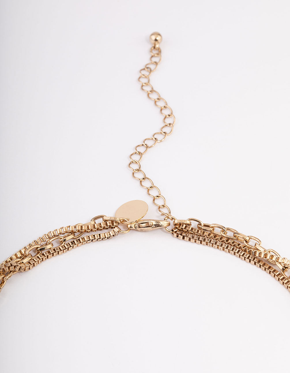 Gold Double Row Mixed Chain Shield Necklace
