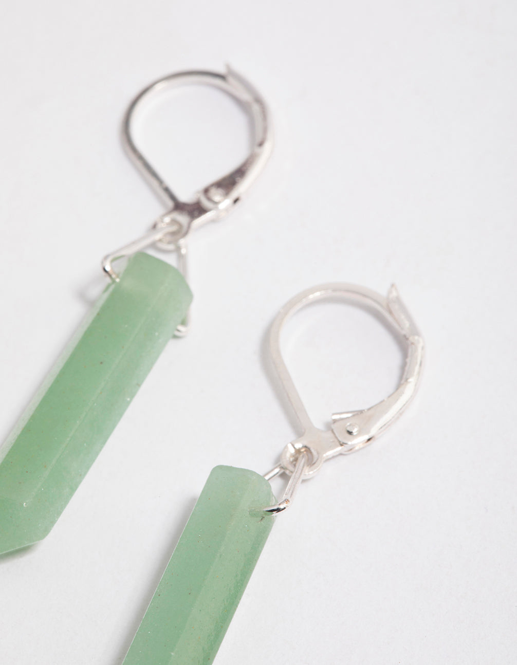 Silver Green Adventurine Long Shard Huggie Earrings