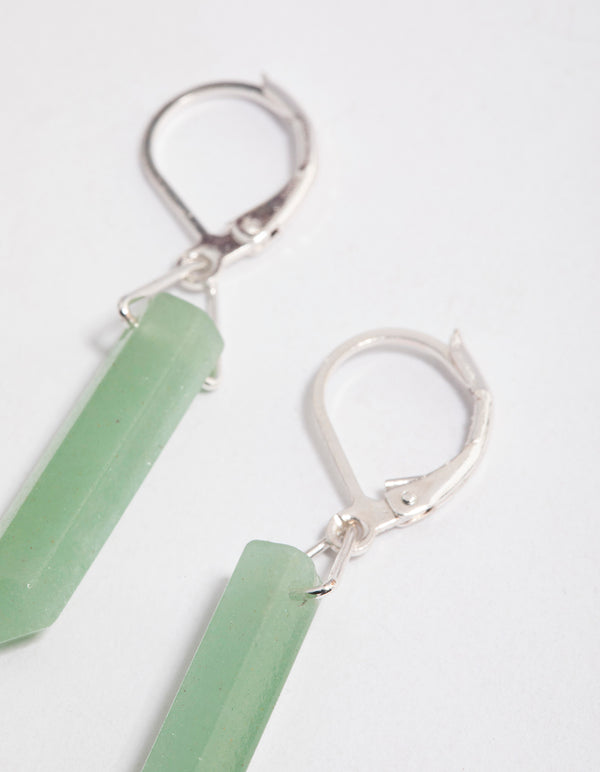 Silver Green Adventurine Long Shard Huggie Earrings