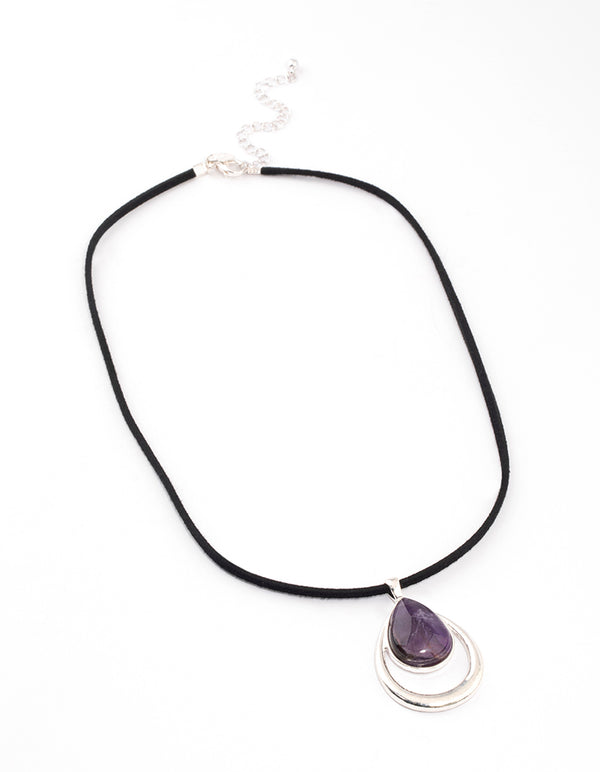 Silver Amethyst Double Teardrop Cord Necklace