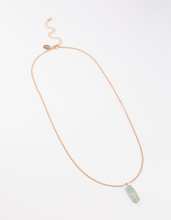 Gold Green Fluorite Wire Shard Long Necklace