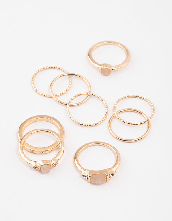 Gold Rose Quartz Stacking Ring Pack