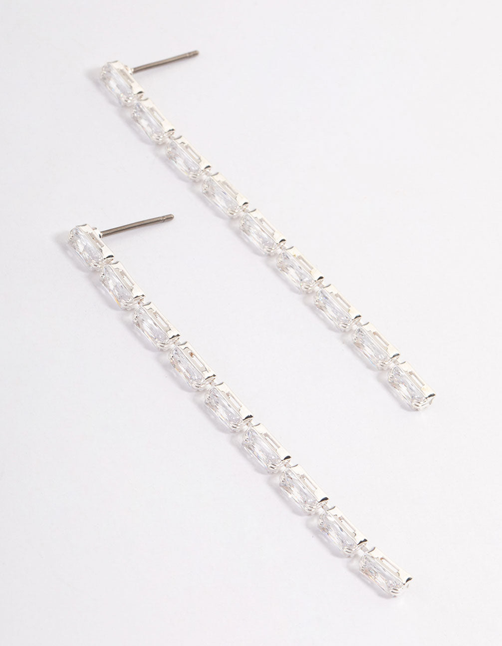 Silver Cubic Zirconia Rectangle Straight Drop Earrings