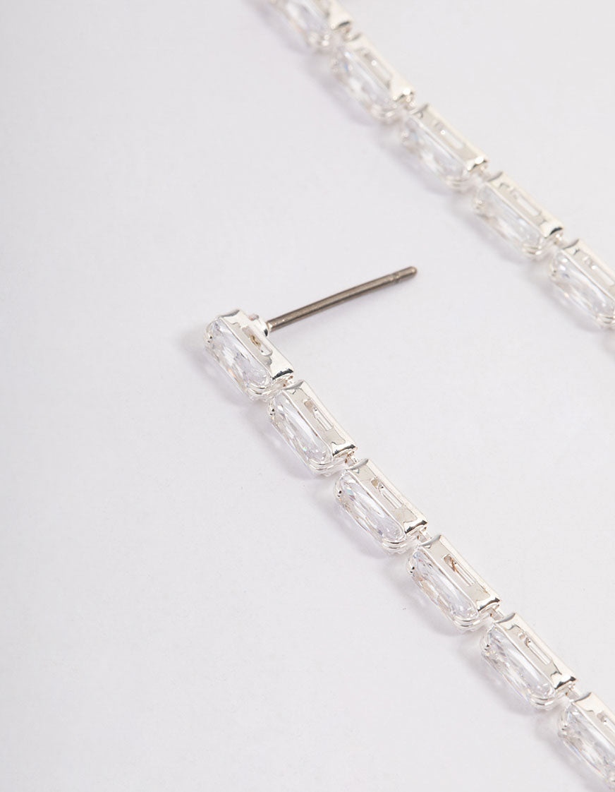 Silver Cubic Zirconia Rectangle Straight Drop Earrings