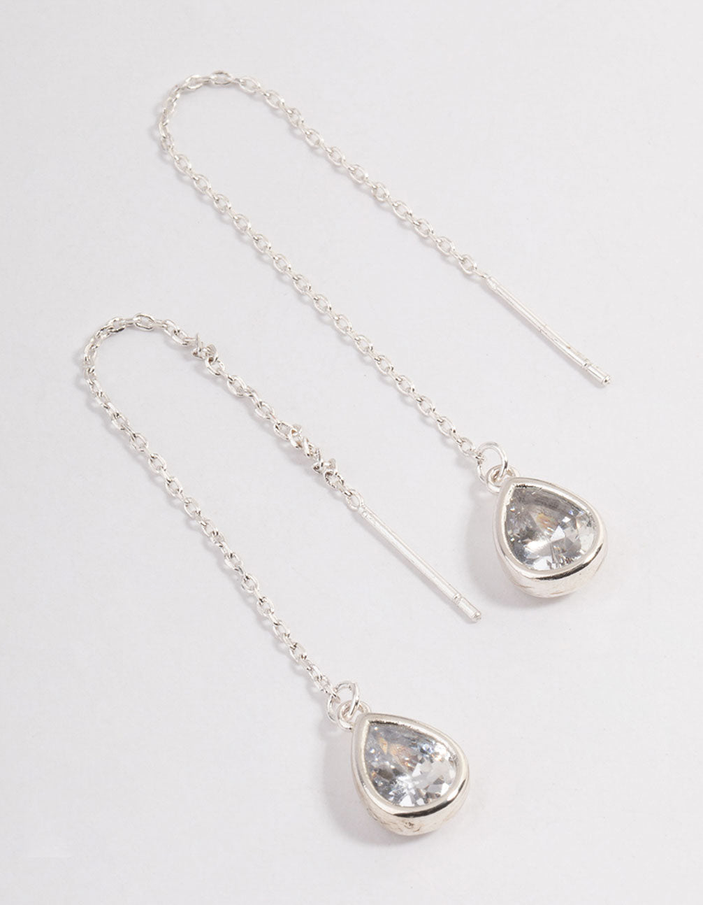 Silver Pear Thread Through Drop Earrings