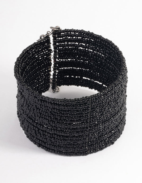 Coated Black Small Beaded Bangle