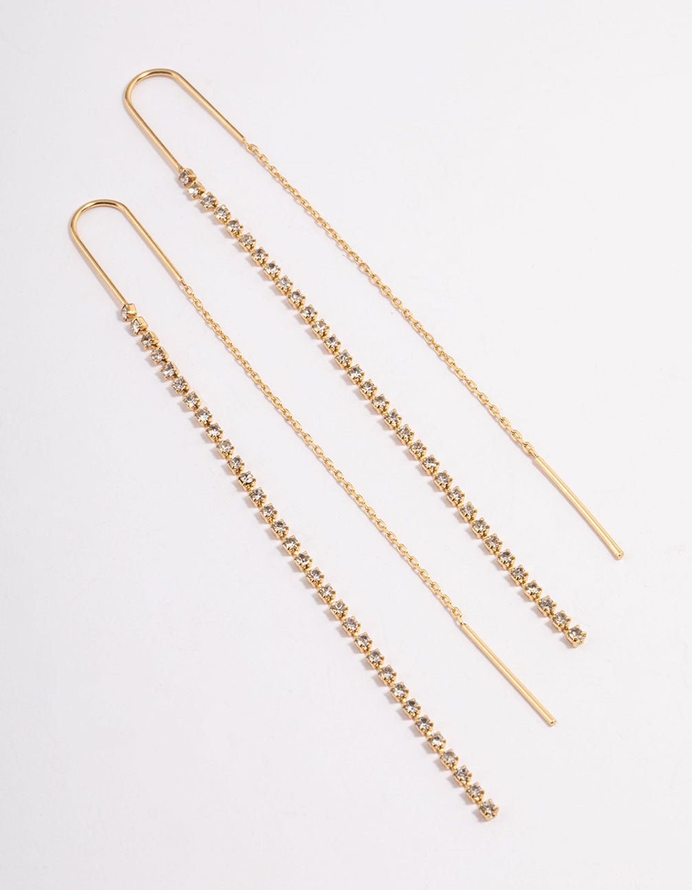Gold Plated Diamante Chain Threader Drop Earrings