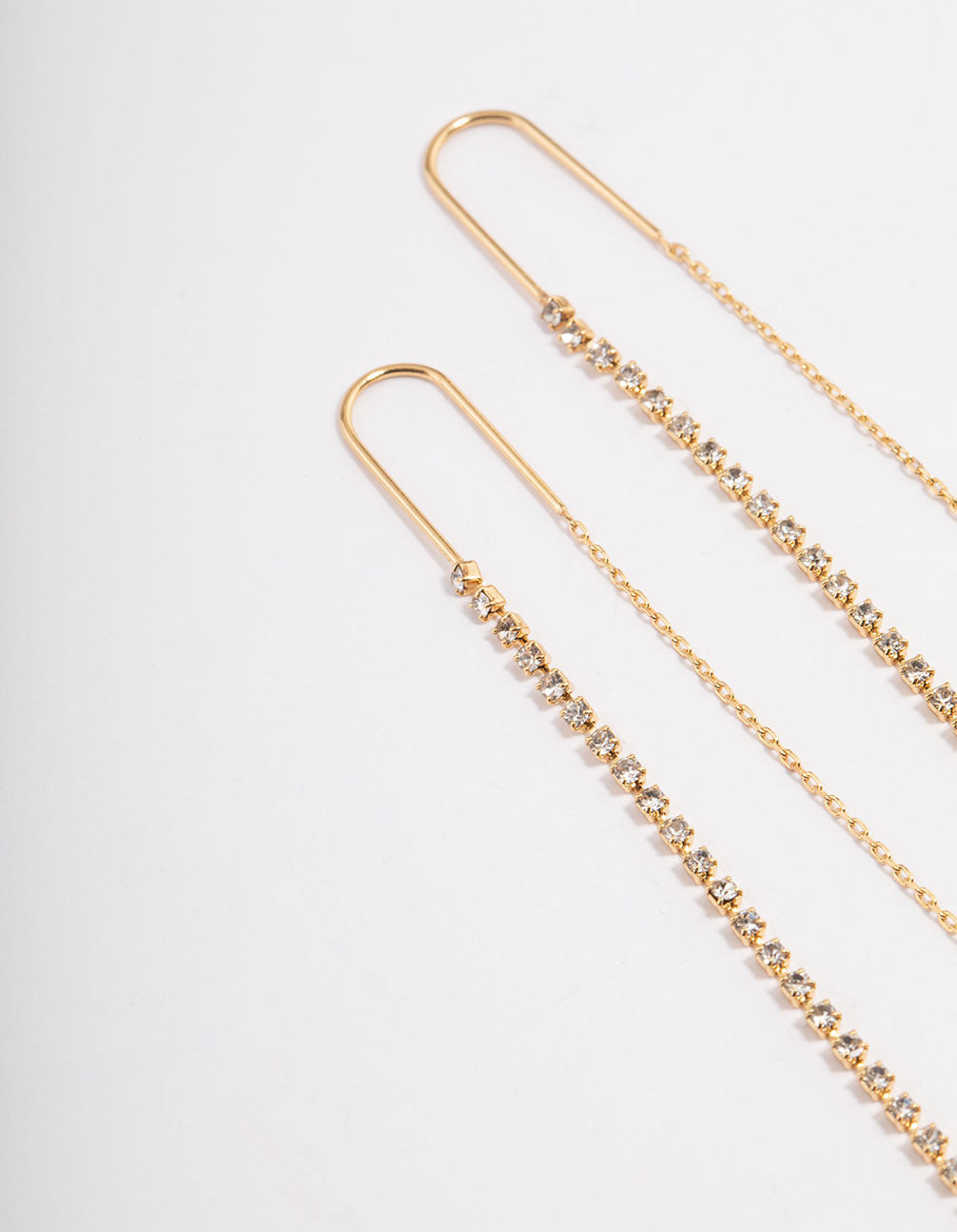 Gold Plated Diamante Chain Threader Drop Earrings