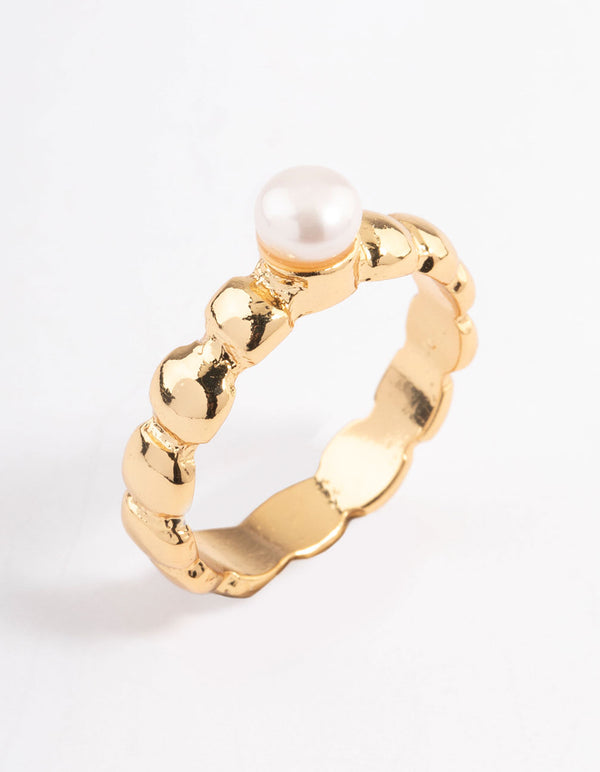 Gold Plated Rounded Pearl Ring