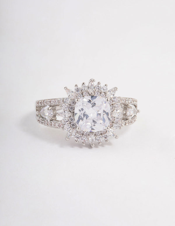 Silver Cushion Halo Ring